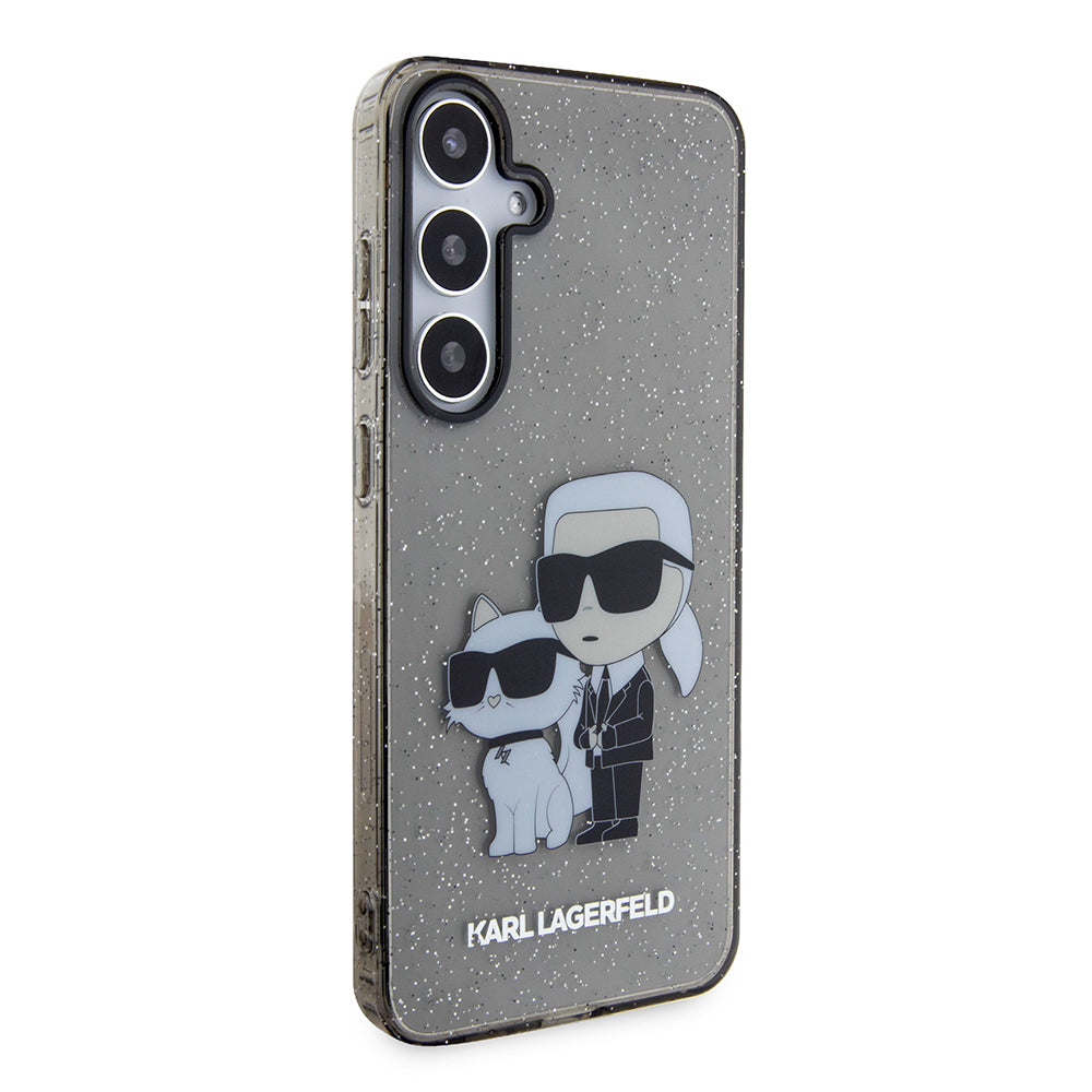 Hoes voor Samsung Galaxy S24+ S926, Karl Lagerfeld, Glitter Karl & Choupette, Zwart Transparant