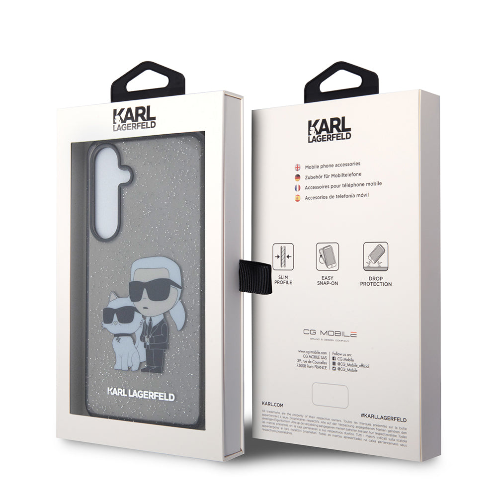 Hoes voor Samsung Galaxy S24+ S926, Karl Lagerfeld, Glitter Karl & Choupette, Zwart Transparant