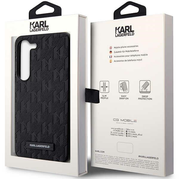 Hoes voor Samsung Galaxy S24+ S926, Karl Lagerfeld, Saffiano Monogram Metal Logo, Zwart