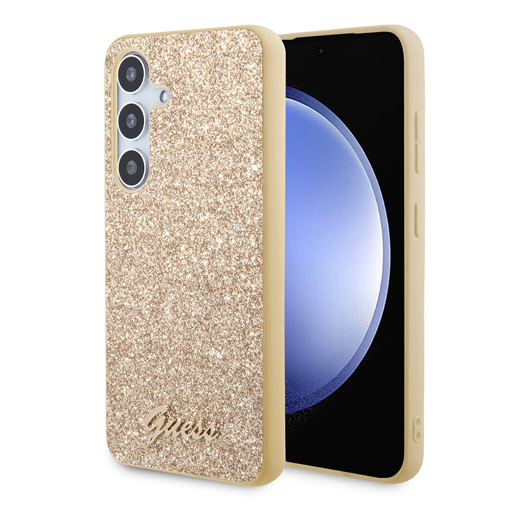 Hoes voor Samsung Galaxy S24 S921, Guess, Glitter Script, Goud