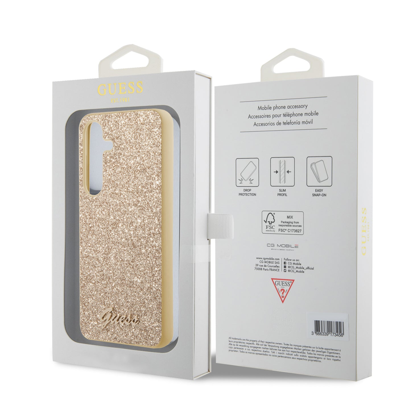 Hoes voor Samsung Galaxy S24 S921, Guess, Glitter Script, Goud