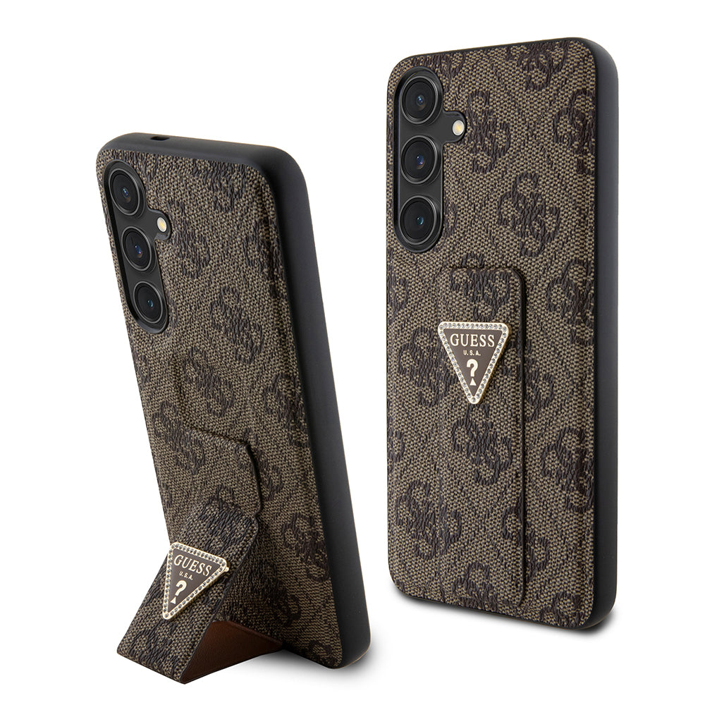 Hoes voor Samsung Galaxy S24 S921, Guess, Grip Stand 4G Triangle Strass, Bruin