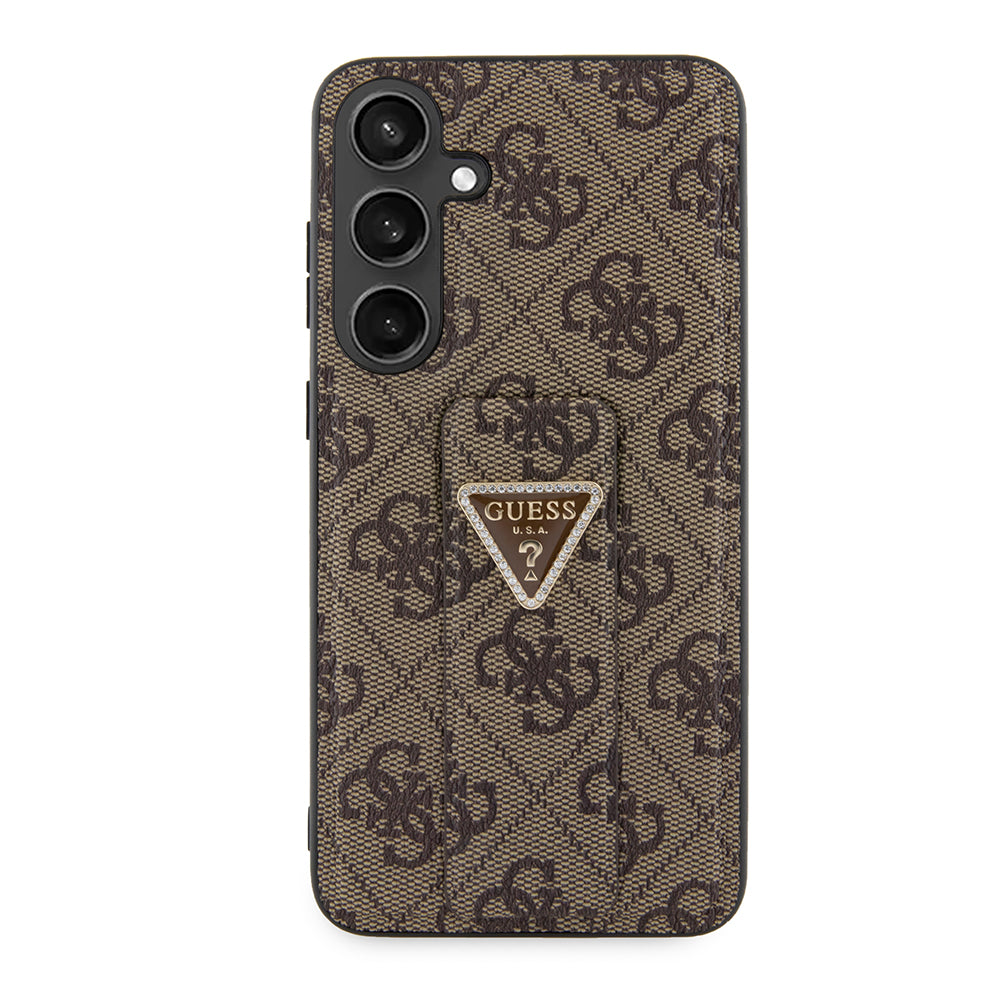 Hoes voor Samsung Galaxy S24 S921, Guess, Grip Stand 4G Triangle Strass, Bruin