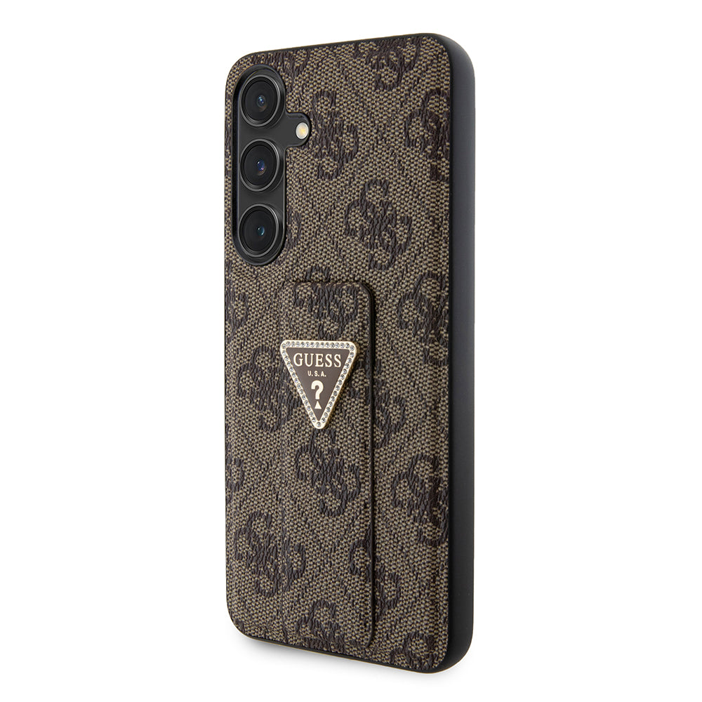 Hoes voor Samsung Galaxy S24 S921, Guess, Grip Stand 4G Triangle Strass, Bruin