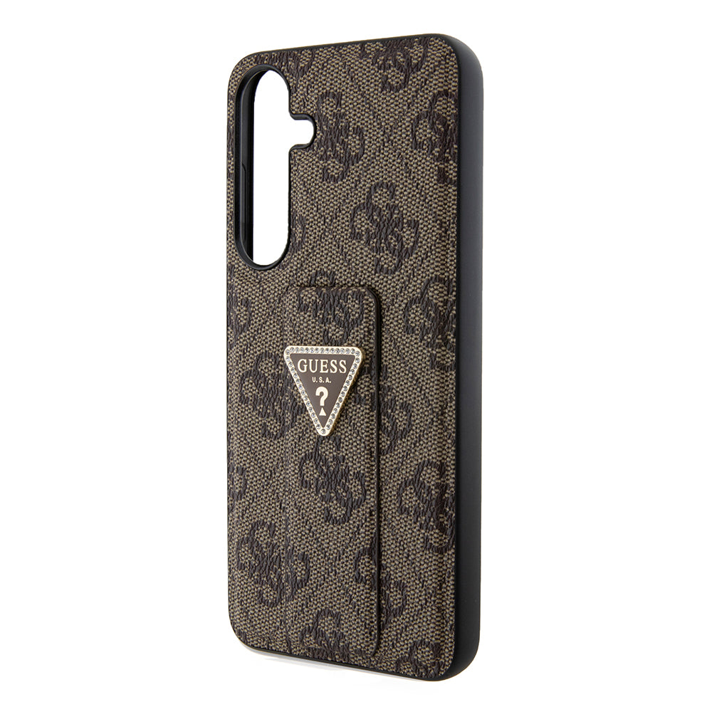 Hoes voor Samsung Galaxy S24 S921, Guess, Grip Stand 4G Triangle Strass, Bruin