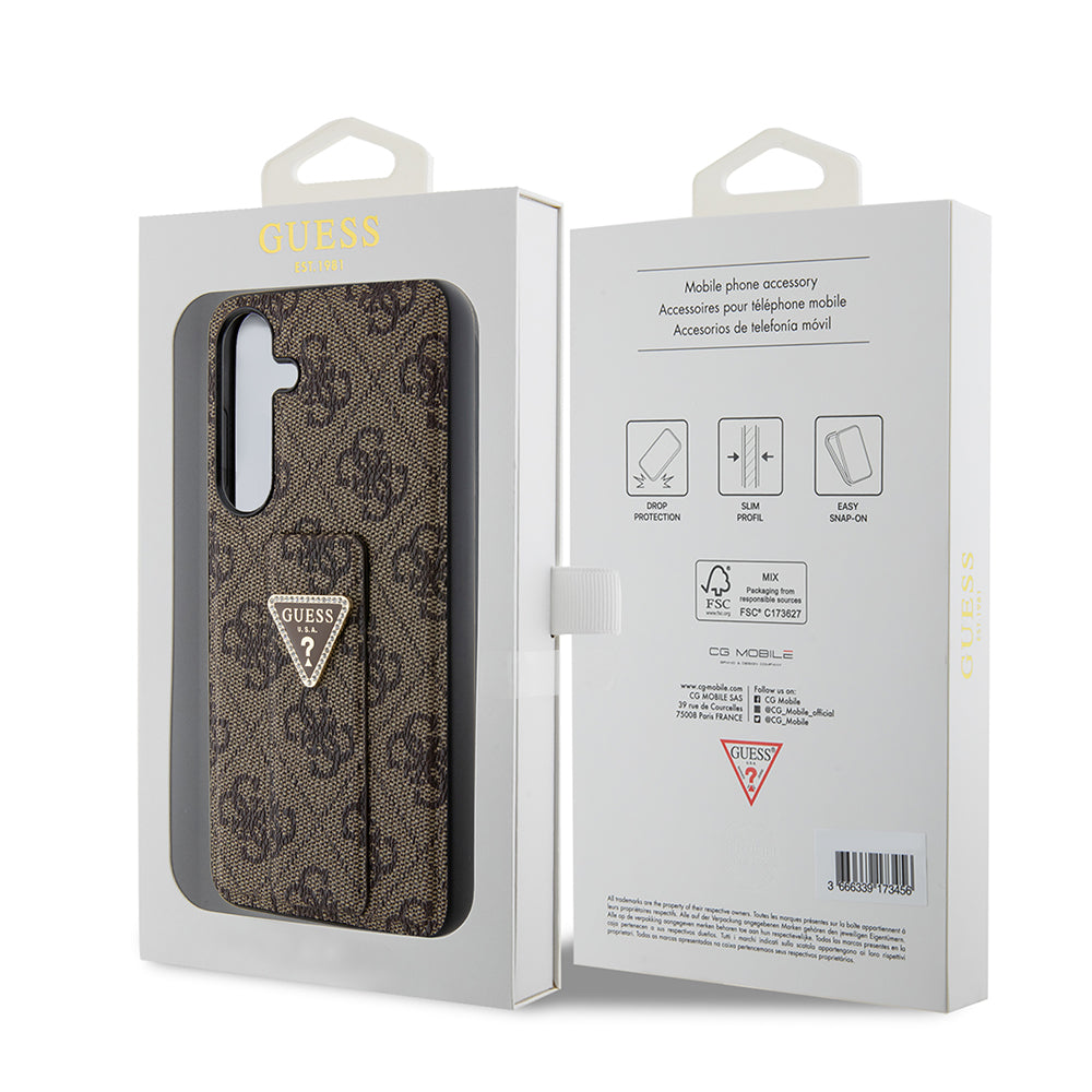 Hoes voor Samsung Galaxy S24 S921, Guess, Grip Stand 4G Triangle Strass, Bruin