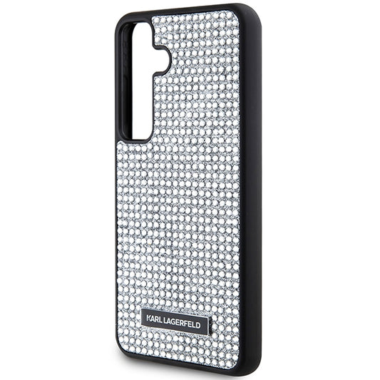 Hoes voor Samsung Galaxy S24 S921, Karl Lagerfeld, Rhinestone Metal Plate, Zilverkleurig