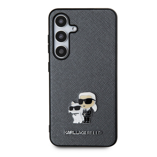 Hoes voor Samsung Galaxy S24 S921, Karl Lagerfeld, Saffiano Karl & Choupette Metal, Gri