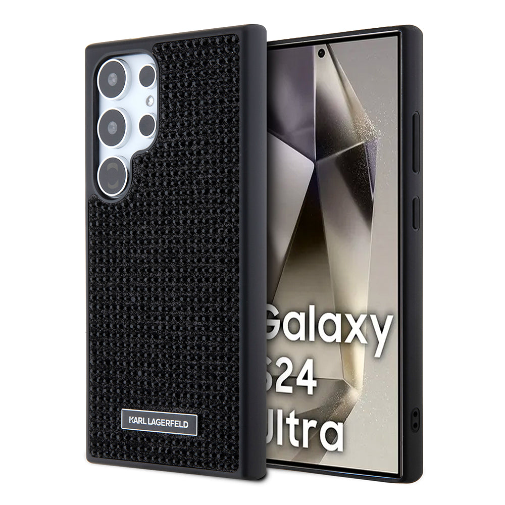 Hoes voor Samsung Galaxy S24 Ultra S928, Karl Lagerfeld, Rhinestone Metal Plate, Zwart