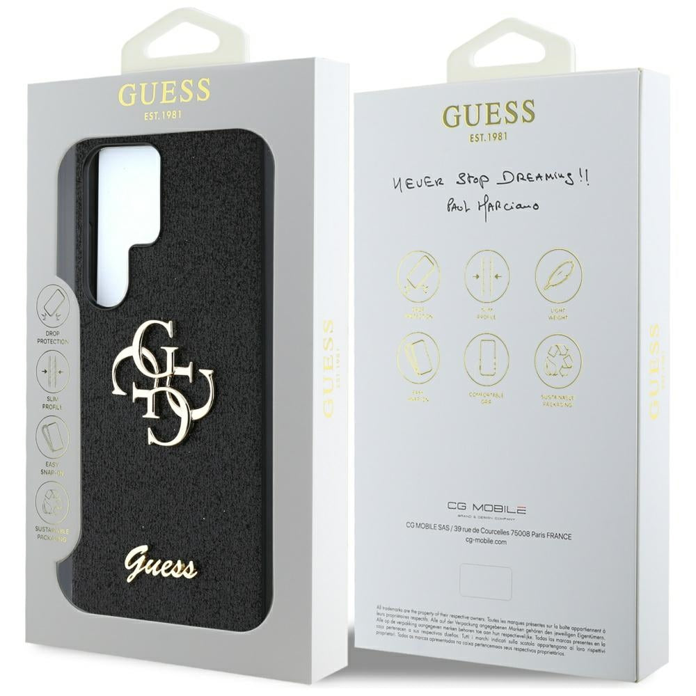 Hoes voor Samsung Galaxy S25 Ultra S938, Guess, Glitter Big 4G Script, Zwart
