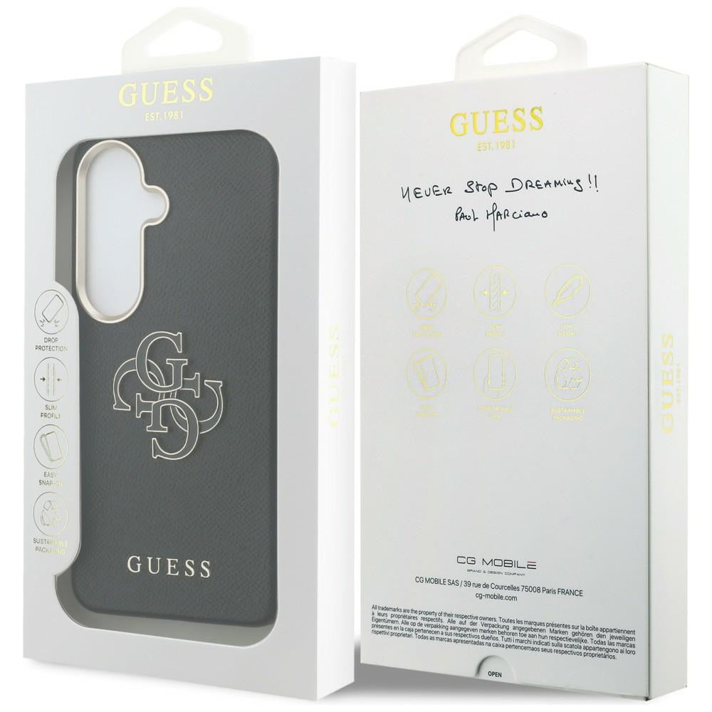 Hoes voor Samsung Galaxy S26 Plus S947, Guess, 4G Gegranuleerd Groot en Klassiek Logo, Zwart