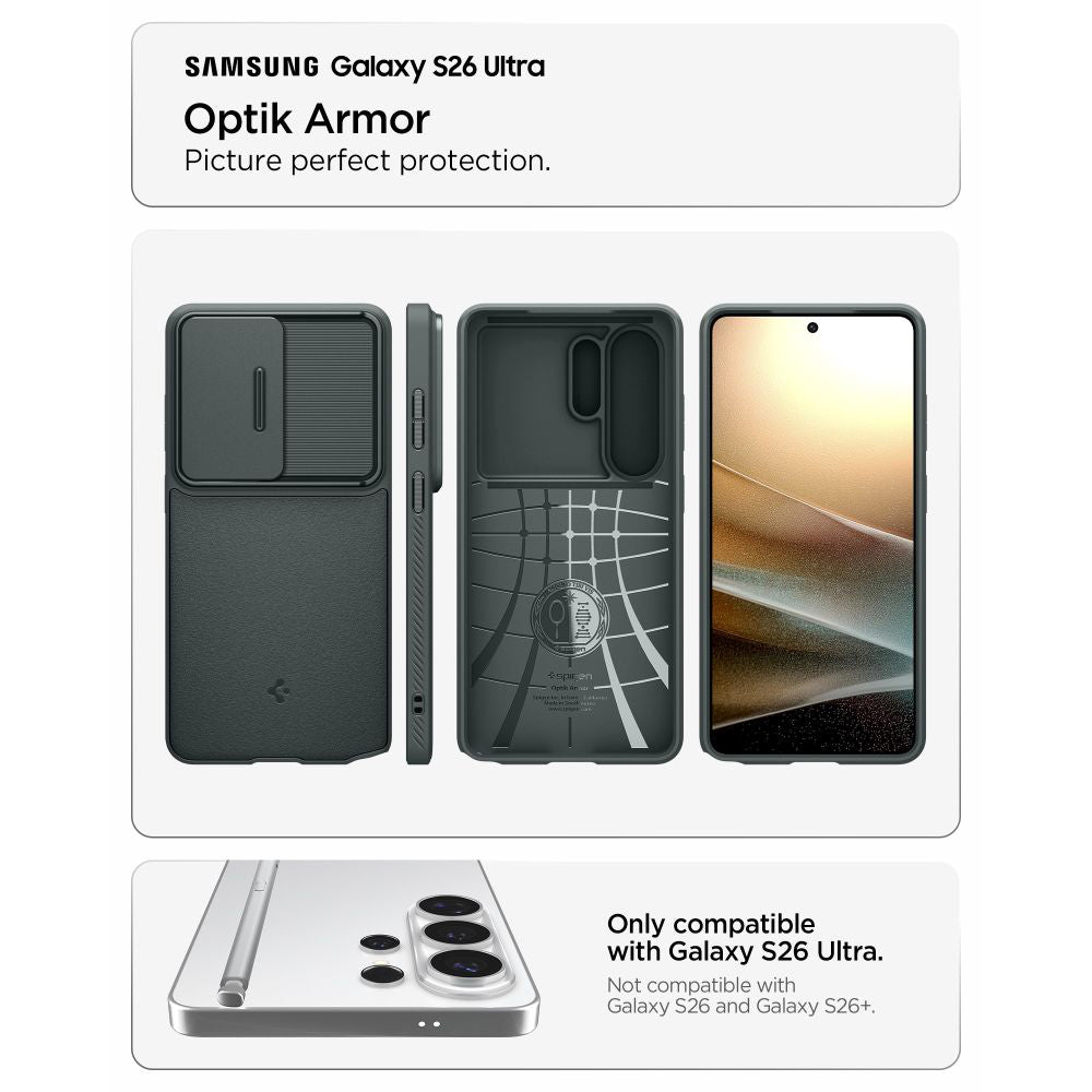 Hoesje voor Samsung Galaxy S26 Ultra S948, Spigen, Optik Armor, Groen ACS10688