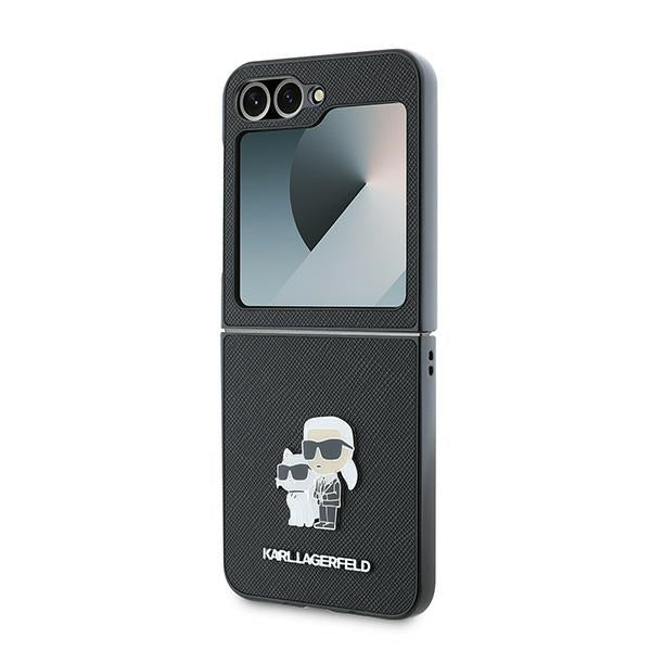 Hoes voor Samsung Galaxy Z Flip7 FE F761 / Z Flip6 F741, Karl Lagerfeld, Saffiano Karl & Choupette Metal, Zwart