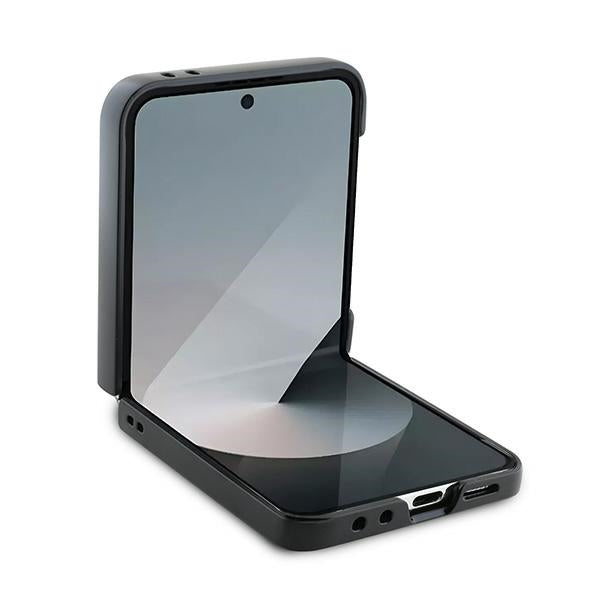 Hoes voor Samsung Galaxy Z Flip7 FE F761 / Z Flip6 F741, Karl Lagerfeld, Saffiano Monogram Karl's Head Metal, Zwart