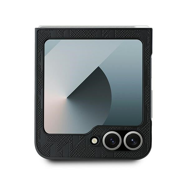 Hoes voor Samsung Galaxy Z Flip7 FE F761 / Z Flip6 F741, Karl Lagerfeld, Saffiano Monogram Karl's Head Metal, Zwart