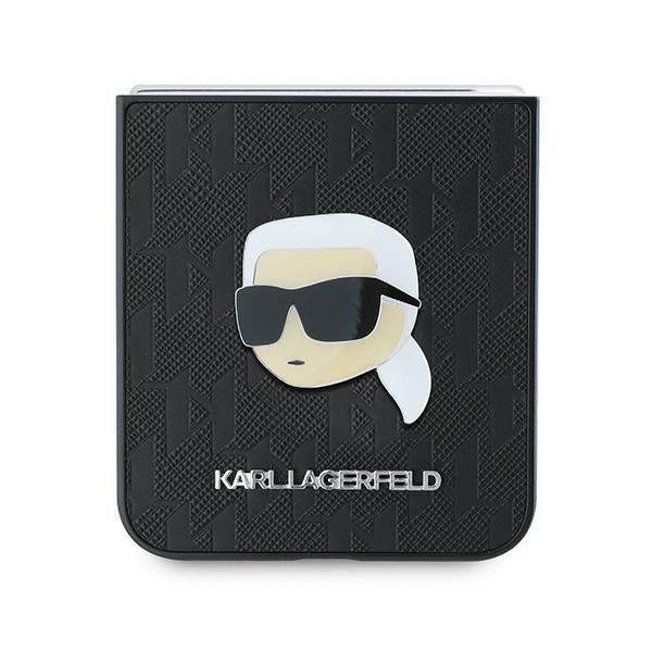 Hoes voor Samsung Galaxy Z Flip7 FE F761 / Z Flip6 F741, Karl Lagerfeld, Saffiano Monogram Karl's Head Metal, Zwart