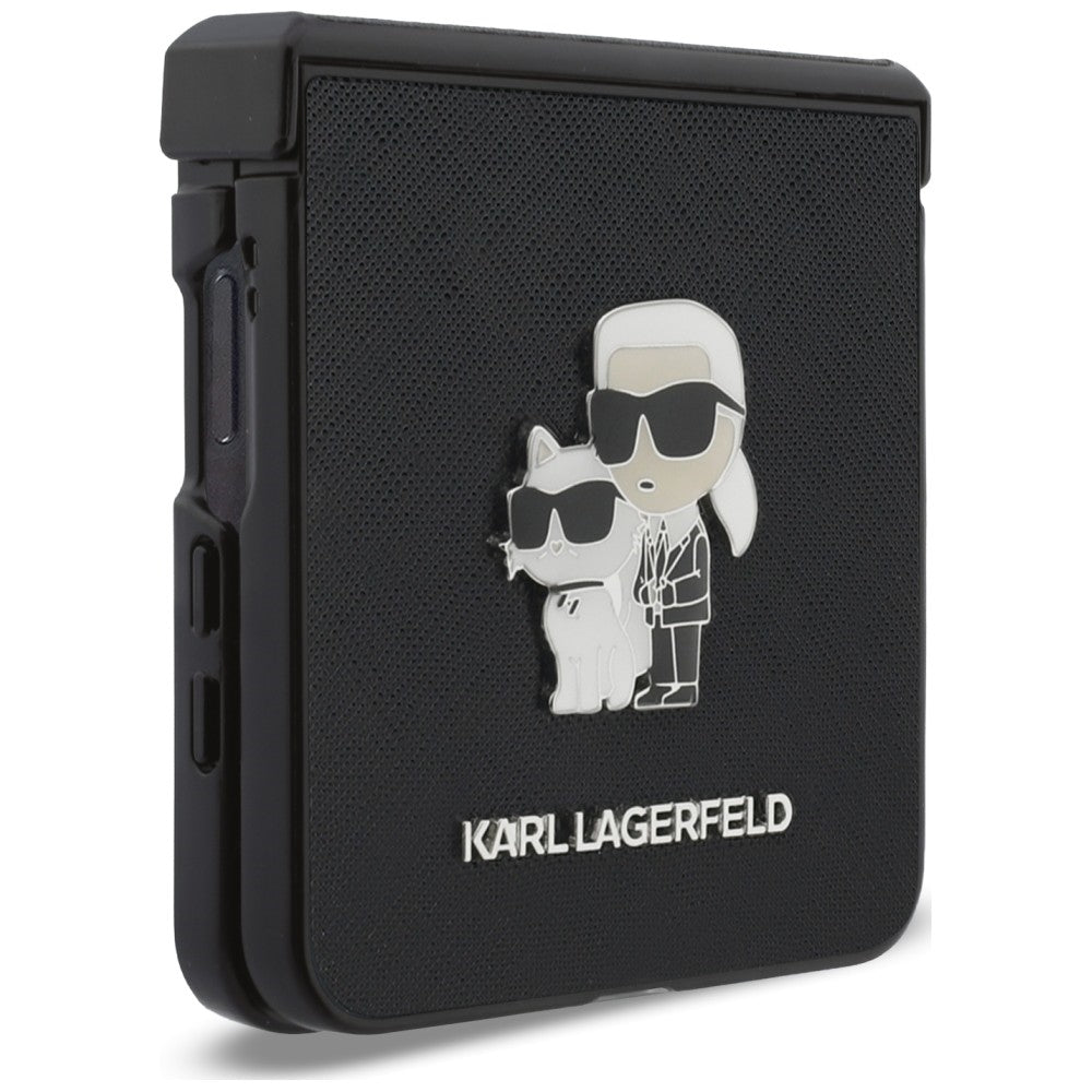 Hoes voor Samsung Galaxy Z Flip8 F776, Karl Lagerfeld, Saffiano Karl & Choupette Metalen Speld, Zwart