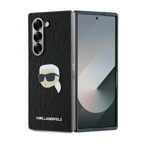 Hoes voor Samsung Galaxy Z Fold6 F956, Karl Lagerfeld, Saffiano Monogram Karl's Head Metal, Zwart