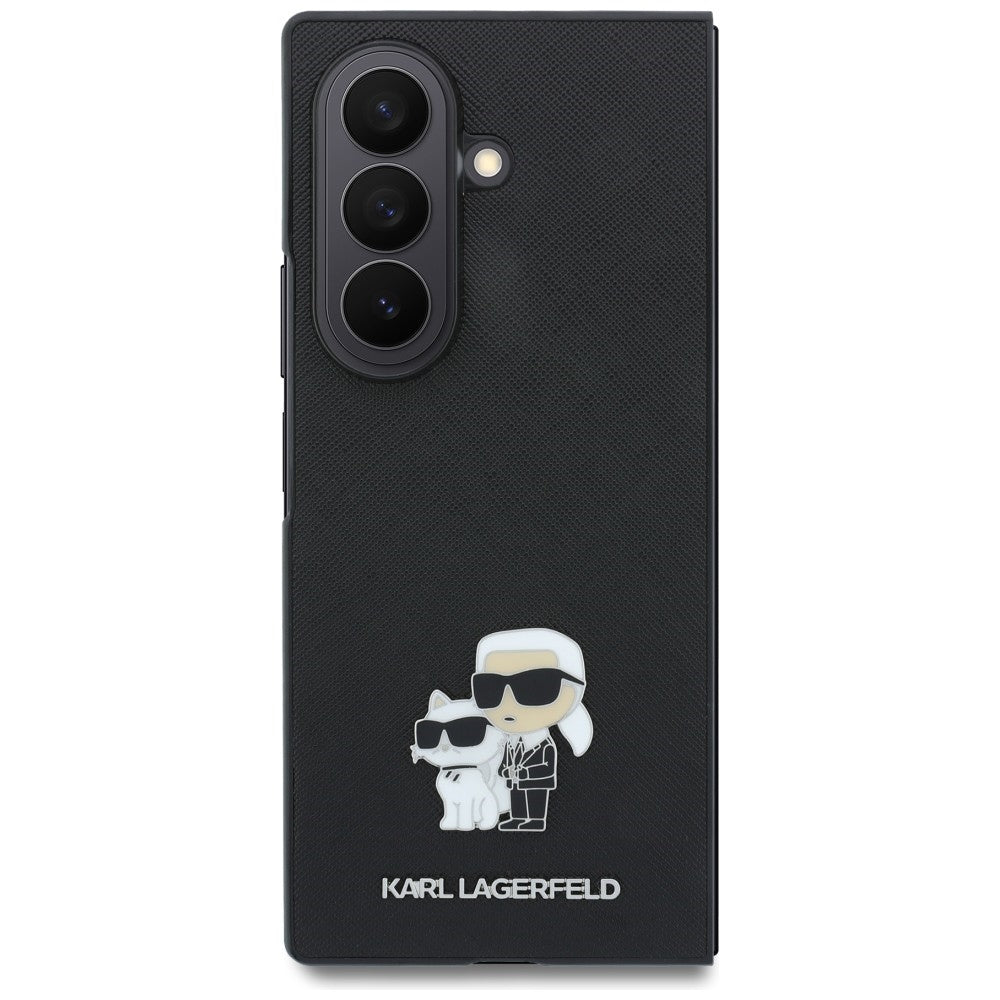 Hoes voor Samsung Galaxy Z Fold8 Ultra F976, Karl Lagerfeld, Saffiano Karl & Choupette metalen speld, Zwart