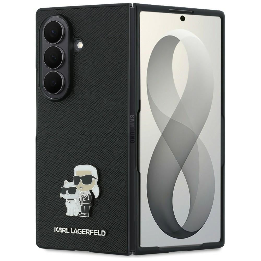 Hoes voor Samsung Galaxy Z Fold8 Ultra F976, Karl Lagerfeld, Saffiano Karl & Choupette metalen speld, Zwart