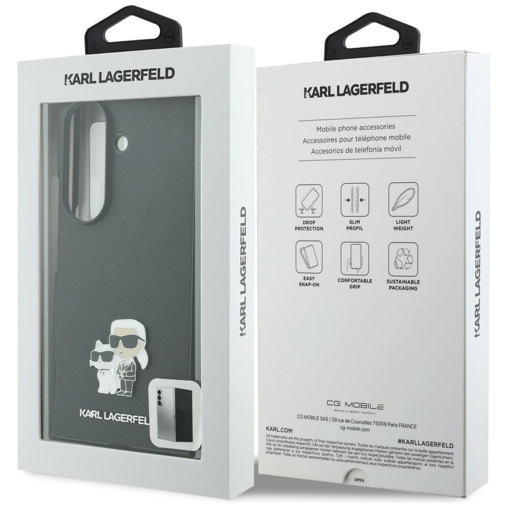 Hoes voor Samsung Galaxy Z Fold8 Ultra F976, Karl Lagerfeld, Saffiano Karl & Choupette metalen speld, Zwart