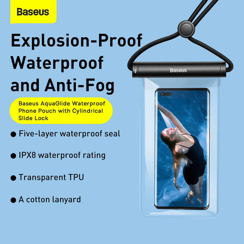 Universele Waterproof Hoes, Baseus, AquaGlide Cylindrical, Zwart P60263701113-00