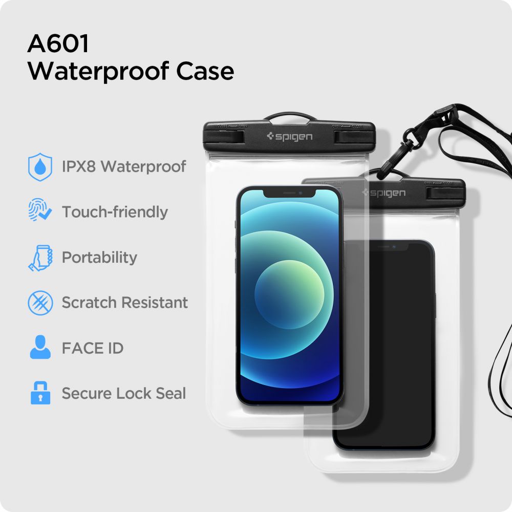 Universele Waterproof Hoes voor Telefoon max. 3.5inch - 7inch, Spigen, A601, Set 2 stuks, Transparant AMP03098
