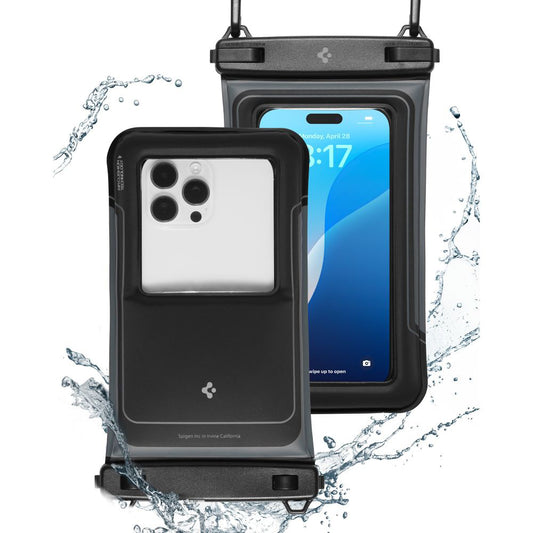 Universele Waterdichte Hoes voor Telefoon max. 6.9inch, Spigen, A611P, Set 2 stuks, Matzwart ACS09348