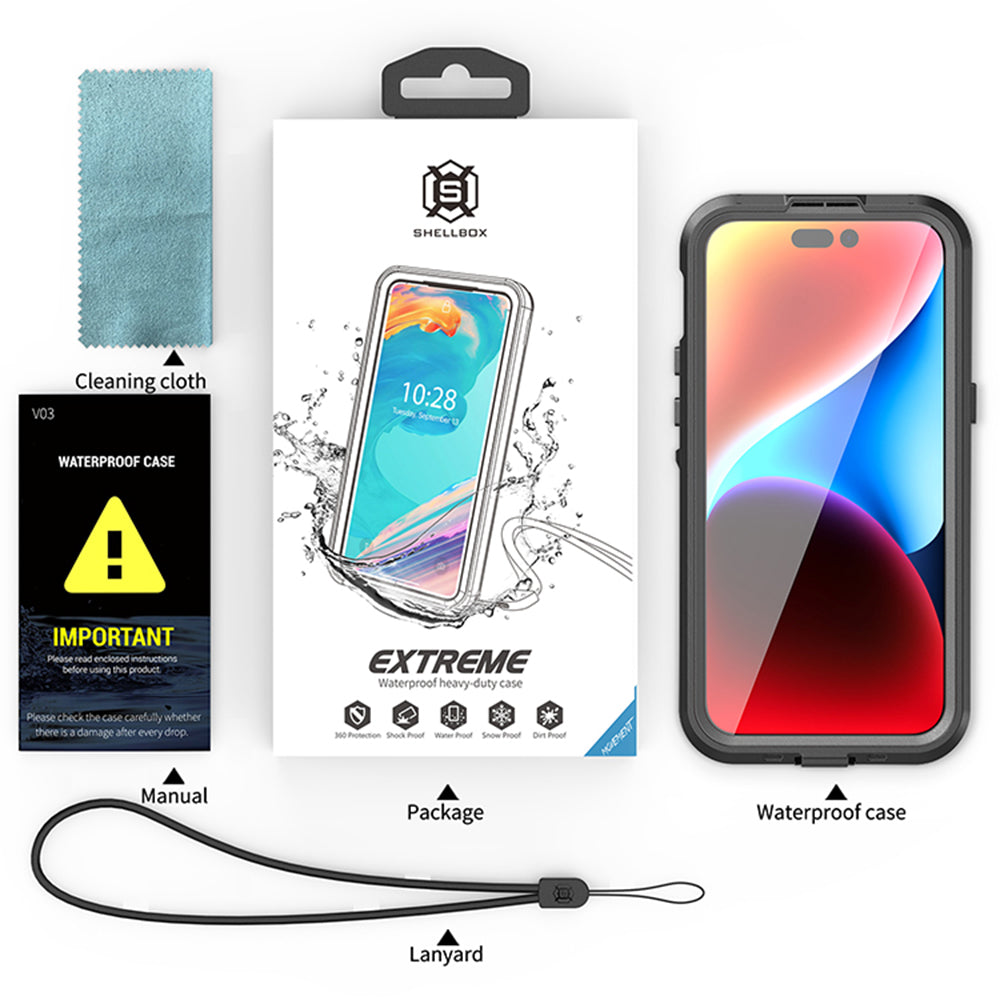Waterproof MagSafe hoes voor Apple iPhone 15 Pro Max, ShellBox, Zwart