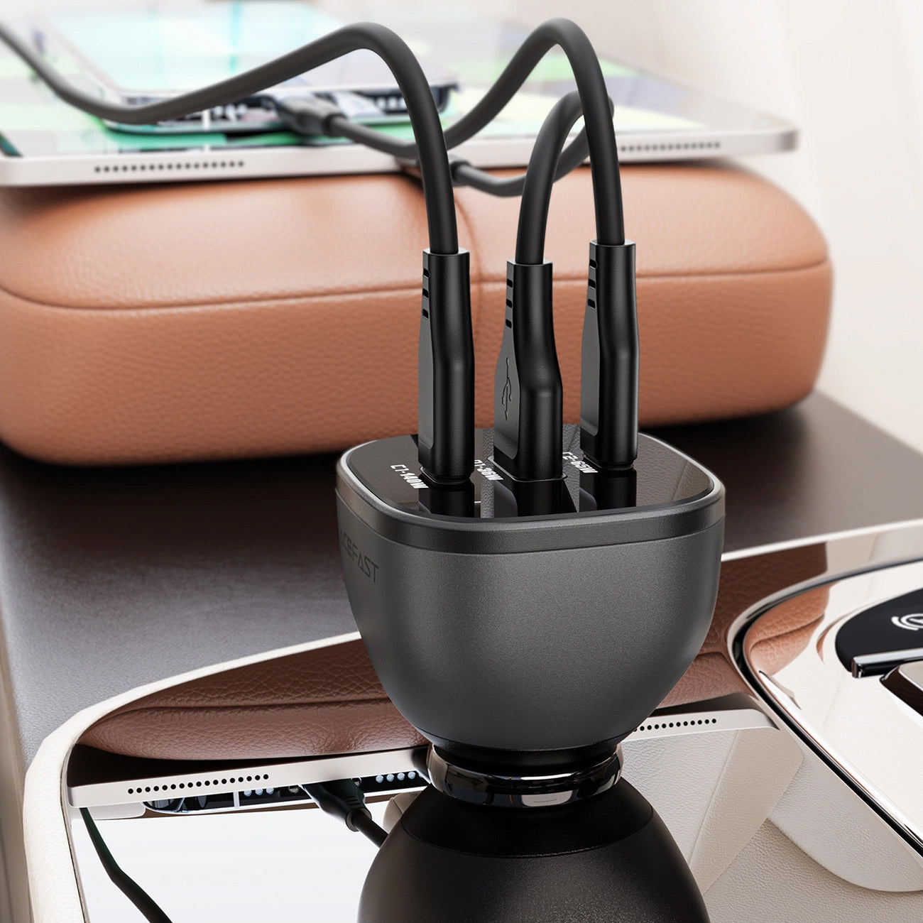 Auto-oplader Acefast B14, 165W, 5A, 1 x USB-A - 2 x USB-C, Zwart