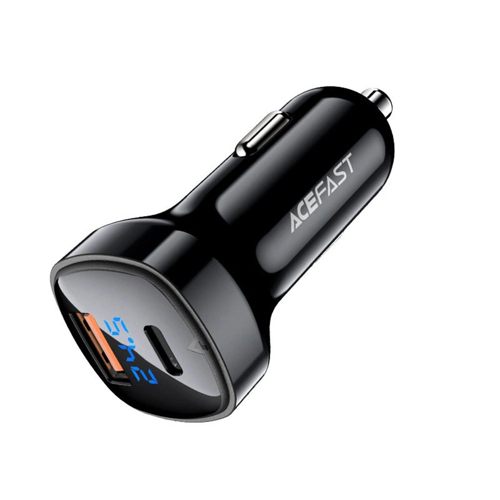 Auto-oplader Acefast B4, 66W, 3A, 1 x USB-A - 1 x USB-C, Zwart
