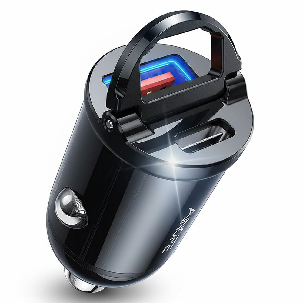 Ainope Auto Oplader, 30W, 5A, 1 x USB-A - 1 x USB-C, Zwart