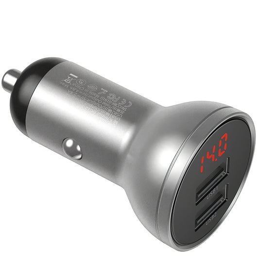 Autolader Baseus Digitaal Display, 24W, 2,4A, 2 x USB-A, Zilver CCBX-0S