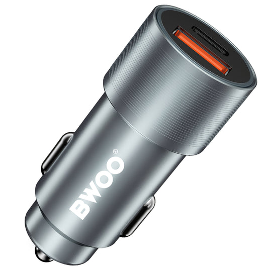 Autolader BWOO BO-CC73, 38W, 3A, 1 x USB-A - 1 x USB-C, Zilver