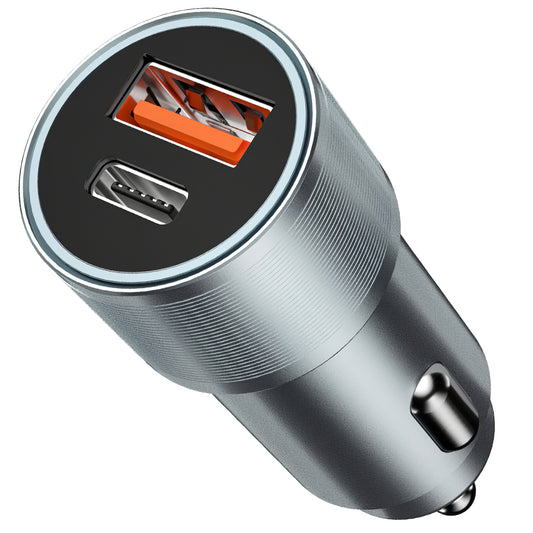 Autolader BWOO BO-CC73, 38W, 3A, 1 x USB-A - 1 x USB-C, Zilver