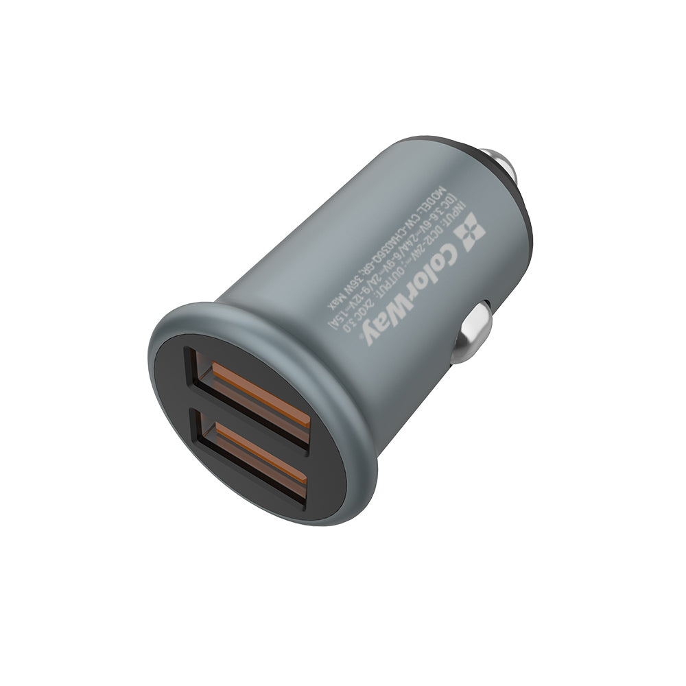 Auto Oplader ColorWay, 36W, 3A, 2 x USB-A, Gri