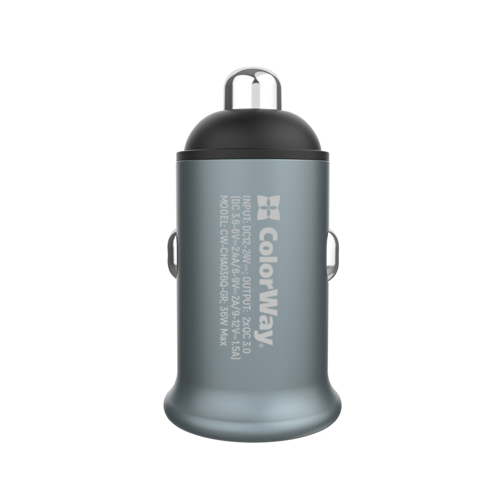 Auto Oplader ColorWay, 36W, 3A, 2 x USB-A, Gri