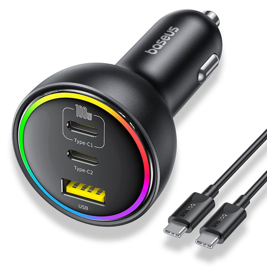 Auto-oplader met USB-C kabel Baseus, 152.5W, 5A, 1 x USB-A - 2 x USB-C, Zwart C00036101111-00