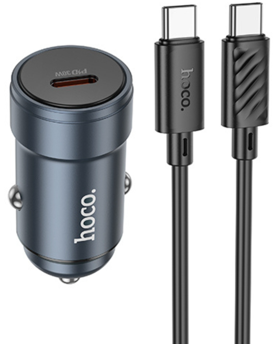 Autolader met USB-C-kabel HOCO Z57, 30W, 3A, 1 x USB-C, Grijs