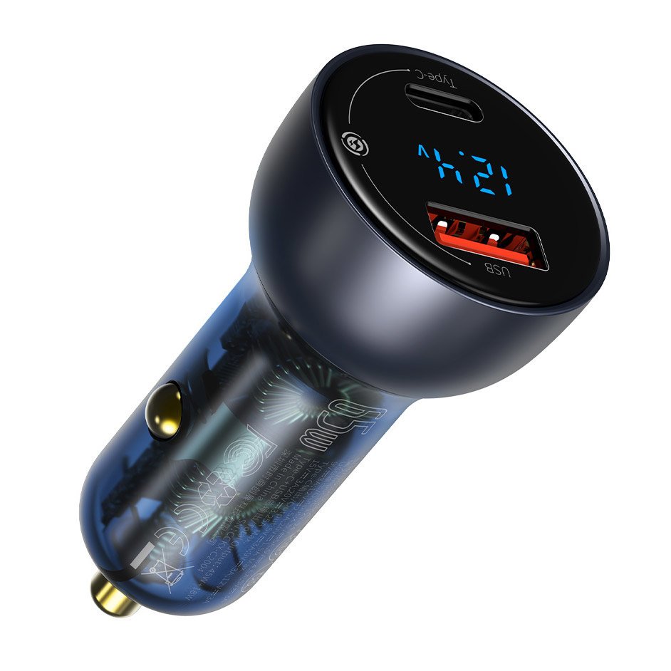 Autolader met USB-C-kabel Baseus Digital Display, 65W, 5A, 1 x USB-A - 1 x USB-C, Zwart TZCCKX-0G