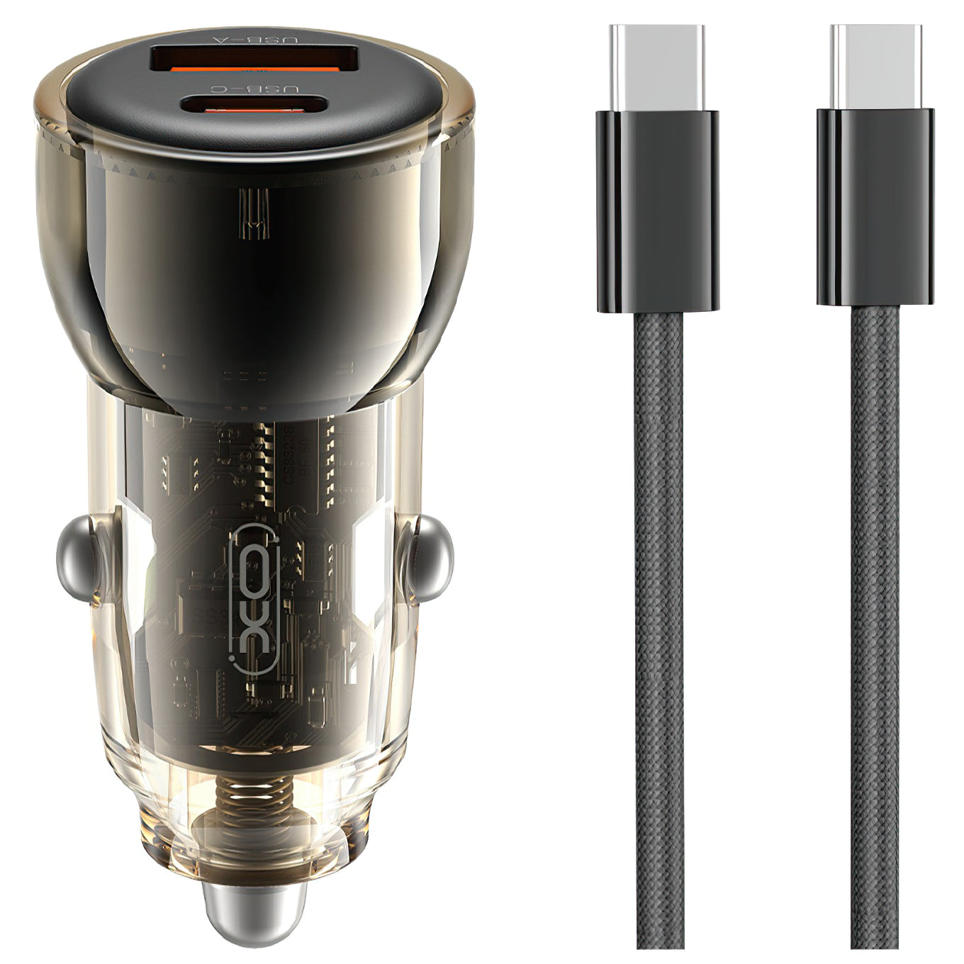 Autolader met USB-C Kabel XO Design CC60, 60W, 3A, 1 x USB-A - 1 x USB-C, Zwart