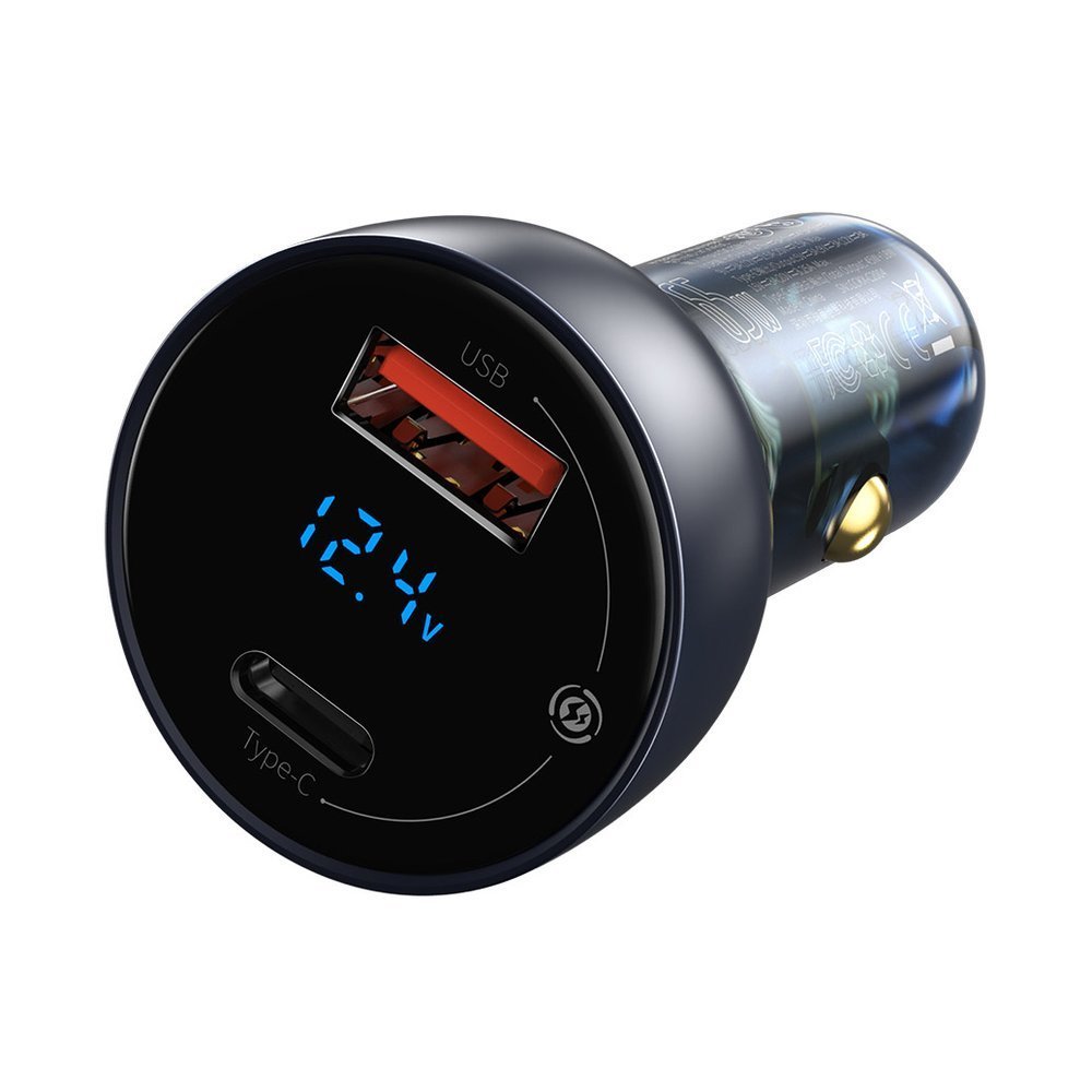 Autolader met USB-C-kabel Baseus Digital Display, 65W, 5A, 1 x USB-A - 1 x USB-C, Zwart TZCCKX-0G
