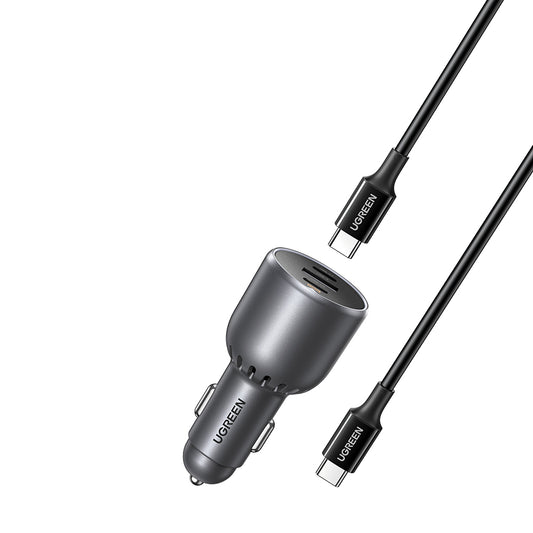 Autolader met USB-C Kabel UGREEN EC705, 130W, 5A, 1 x USB-A - 2 x USB-C, Gri