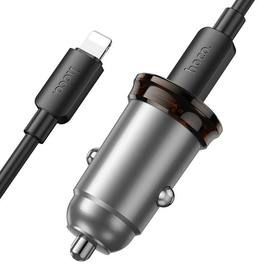 Autolader met Lightning Kabel HOCO NZ16B, 45W, 3A, 2 x USB-C, Gri
