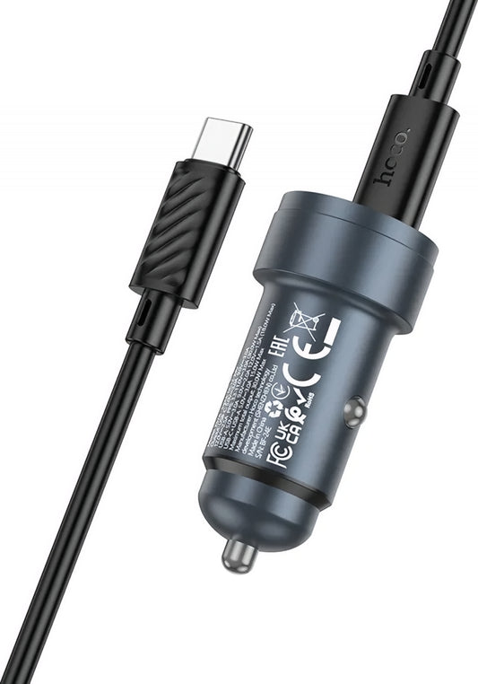 Auto-oplader met USB-C kabel HOCO Z57A, 30W, 3A, 1 x USB-A - 1 x USB-C, Gri