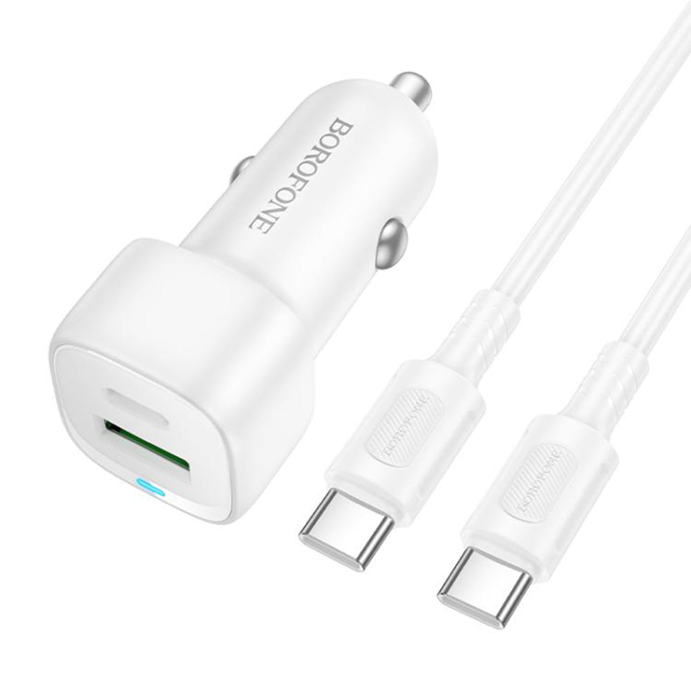 Auto-oplader met USB-C kabel Borofone BZ34B Cloud, 20W, 3A, 1 x USB-A - 1 x USB-C, Wit