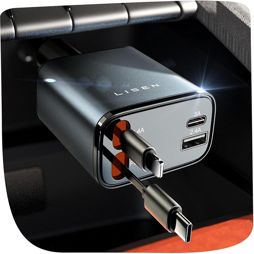 Autolader met USB-C / Lightning-kabel Lisen, 69W, 3A, 1 x USB-A - 1 x USB-C, Zwart YL0224040031