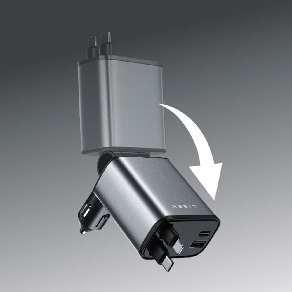 Autolader met USB-C / Lightning-kabel Lisen, 69W, 3A, 1 x USB-A - 1 x USB-C, Zwart YL0224040031