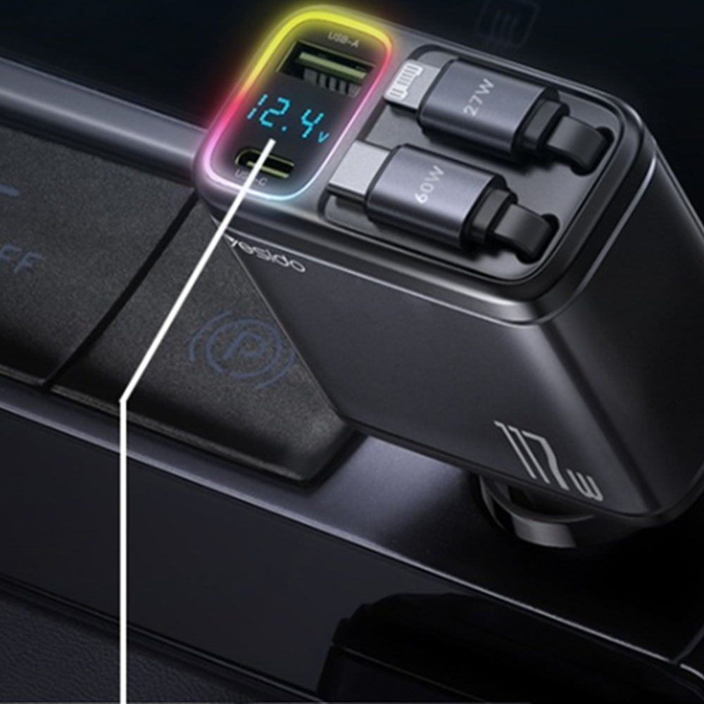 Autolader met USB-C / Lightning Yesido Y63 Display, 117W, 3A, 1 x USB-A - 1 x USB-C, Grijs