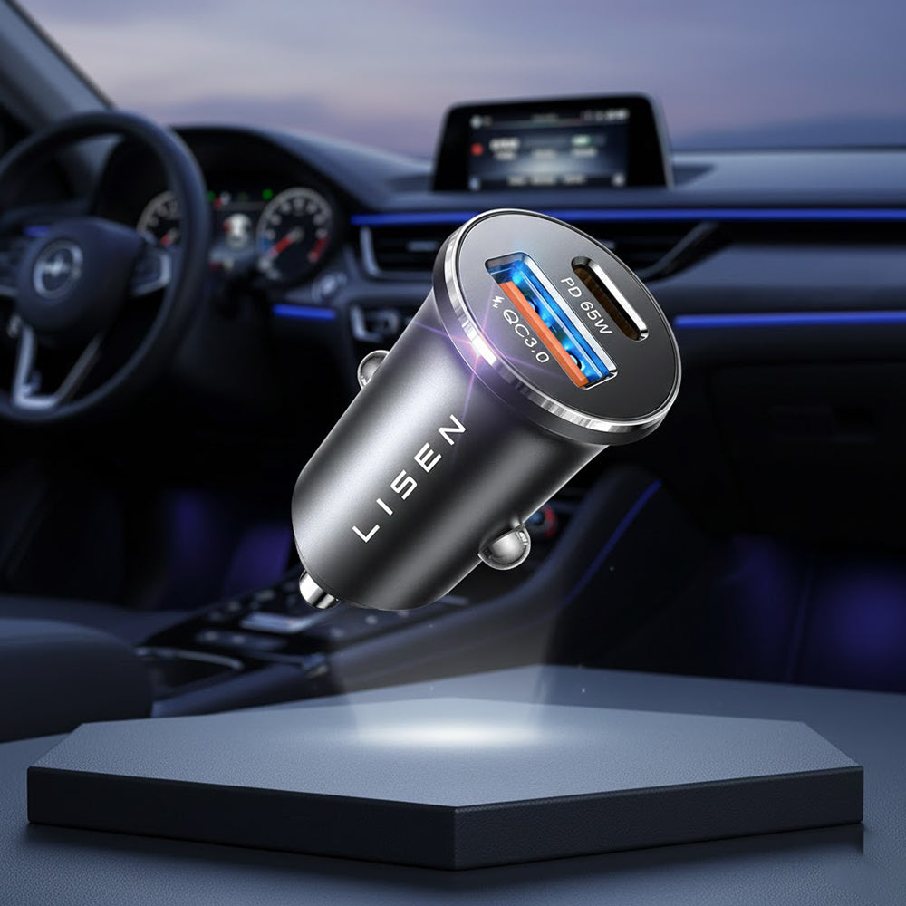 Lisen Car Charger with USB-C Cable, 83W, 3.25A, 1 x USB-A - 1 x USB-C, Silver YL0223110003